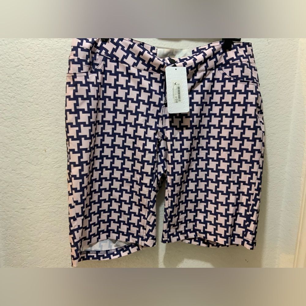 Shebeest Skinny Americano 9.5” Dog’s tooth Navy Bermuda  Print Cycle Shorts XL
